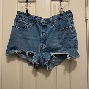 Levi's Blue Distressed High-Rise Denim Shorts